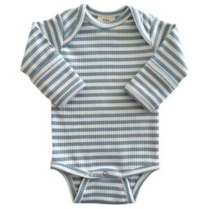 SIIX Organic Ribbed Long Sleeve Bodysuit Blue Stripe Convertible Hand Mitt